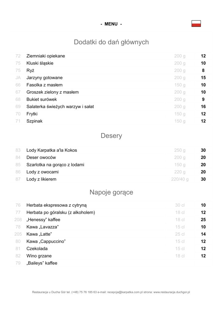 Restauracja u Ducha Gór - menu 3 wersja pl